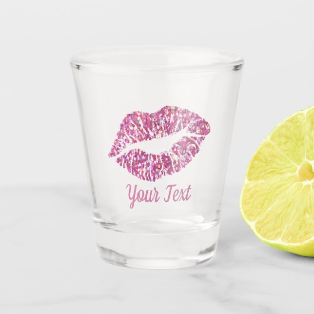 Rosa Glitzer Lip Kisses Boss Babe Schnapsglas (Vorderseite)
