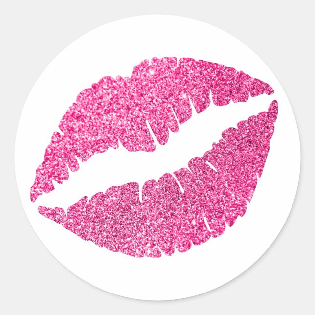 Rosa Glitzer Lippen drucken Runder Aufkleber (Vorderseite)