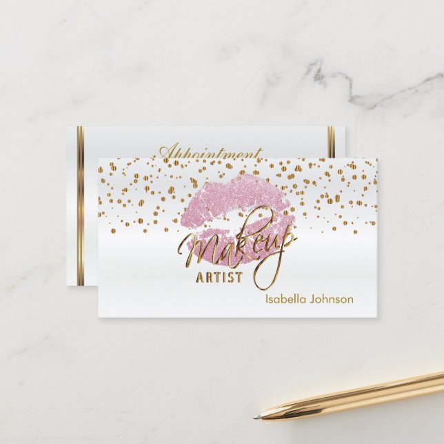 Rosa Glitzer Lippen Ernennung Zeitplan 2 Terminkarte (Vorderseite/Rückseite Beispiel)