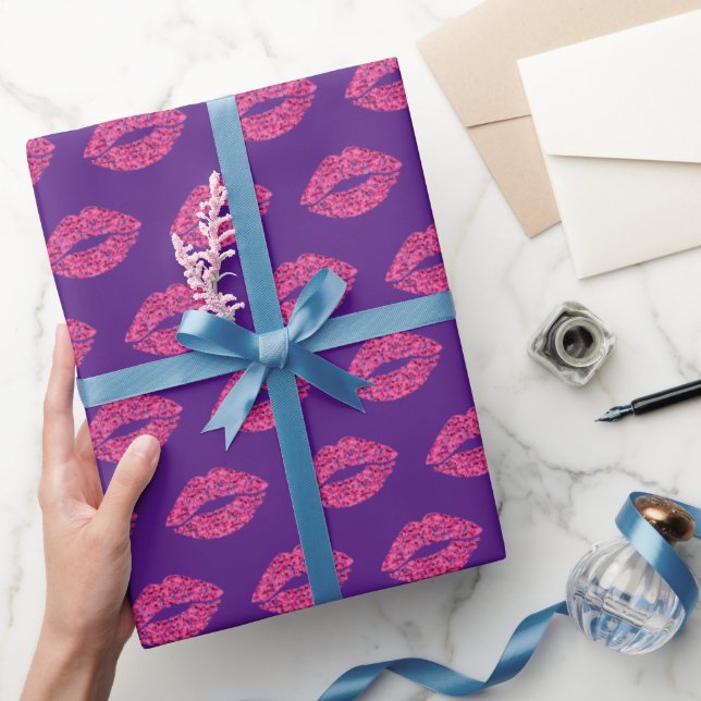 Rosa Glitzer Lippen Geschenkpapier (Schenken)