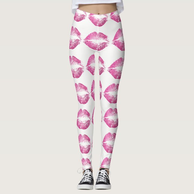 Rosa Glitzer Lippen Leggings (Vorderseite)