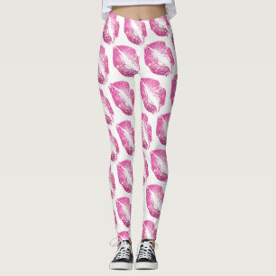 Rosa Glitzer Lippen Modernes Weiß Leggings