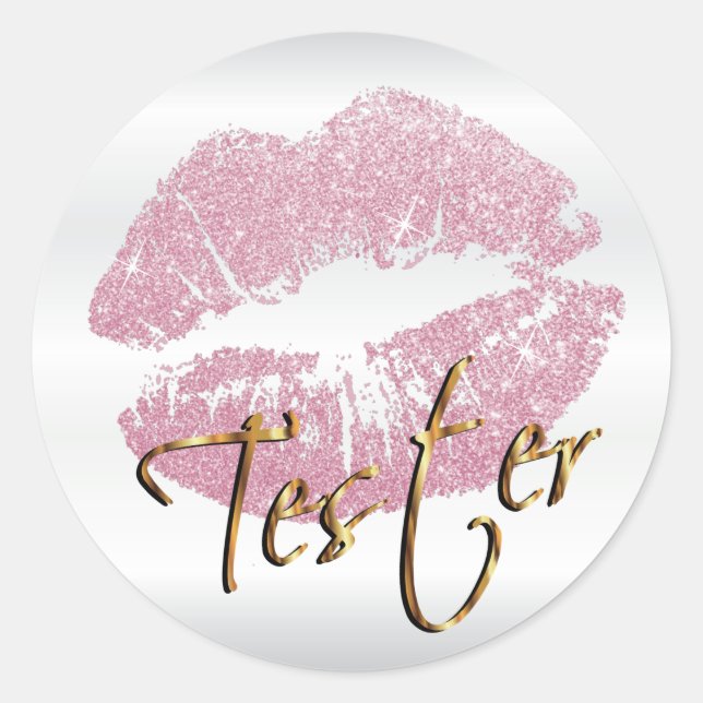 Rosa Glitzer Lips 3 - Tester Runder Aufkleber (Vorderseite)