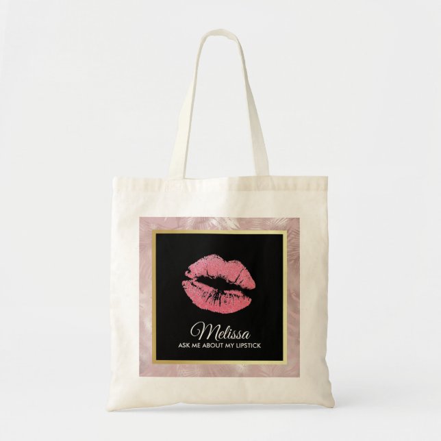 Rosa Glitzer Lips Fragte mir über meinen Lipstick Tragetasche (Vorne)