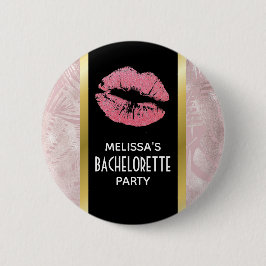 Rosa Glitzer Lips & Rose Gold Tropische Blätter Button