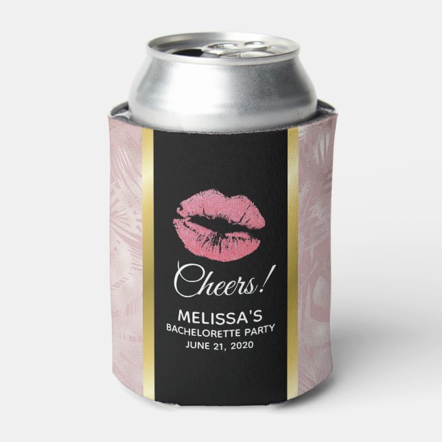 Rosa Glitzer Lips & Rose Gold Tropische Blätter Dosenkühler (Kanne Vorderseite)