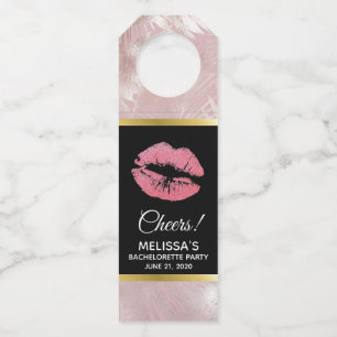 Rosa Glitzer Lips & Rose Gold Tropische Blätter Flaschenanhänger