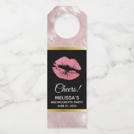 Rosa Glitzer Lips & Rose Gold Tropische Blätter Flaschenanhänger