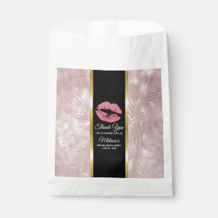 Rosa Glitzer Lips & Rose Gold Tropische Blätter Geschenktütchen