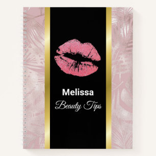 Rosa Glitzer Lips & Rose Gold Tropische Blätter Notizbuch