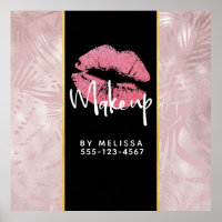 Rosa Glitzer Lips & Rose Gold Tropische Blätter