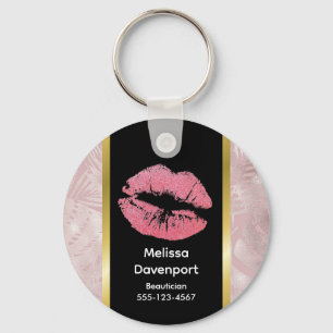 Rosa Glitzer Lips & Rose Gold Tropische Blätter Schlüsselanhänger