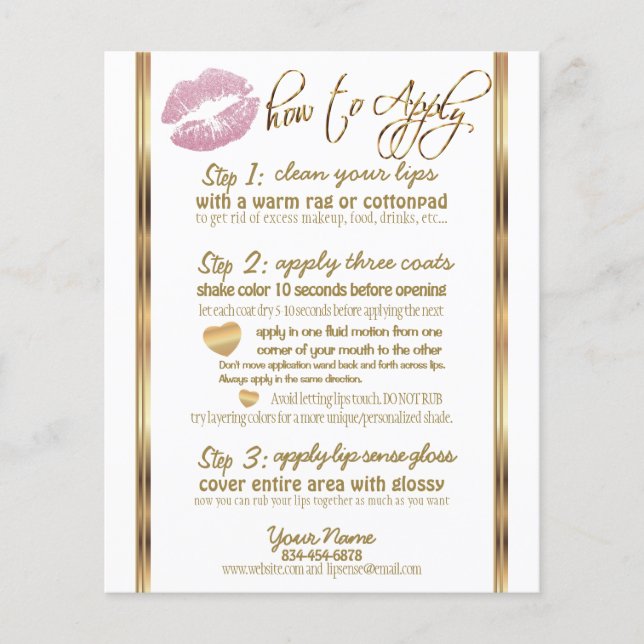 Rosa Glitzer 💋 Lipsense Senegence Instructions Flyer (Vorne)