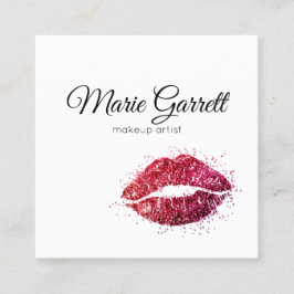 Rosa Glitzer Lipstick Kiss Square Visitenkarte