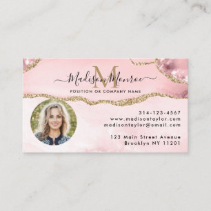 Rosa-Glitzer-Logo-Foto Agate Monogram Visitenkarte
