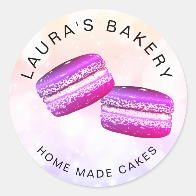 Rosa Glitzer Macarons Cakes & Süßigkeiten Zuhause  Runder Aufkleber (Vorderseite)