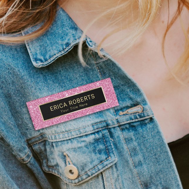 Rosa Glitzer Makeup Artist Friseur Salon Modernste Namenschild (Von Creator hochgeladen)