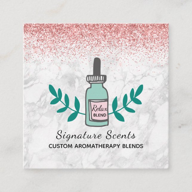 Rosa Glitzer Marmor Aromatherapie Firmenlogo Quadratische Visitenkarte (Vorderseite)