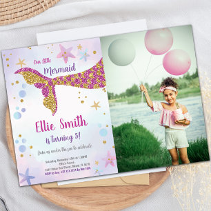 Rosa Glitzer Mermaid Birthday Einladung