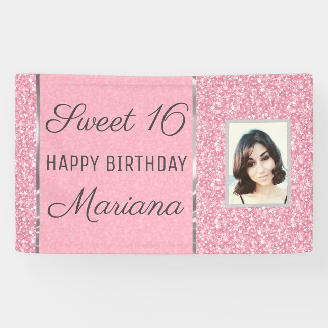 Rosa Glitzer mit Foto Banner (Horizontal)