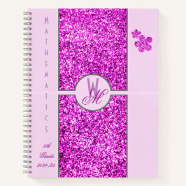 Rosa Glitzer Mit Monogramm mit Blume Notizbuch