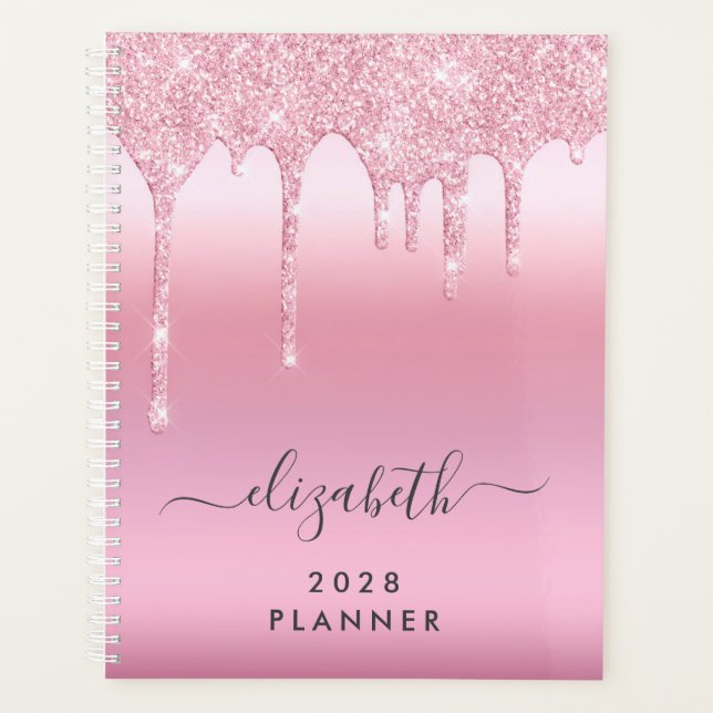 Rosa Glitzer Mit Monogramm Planer (Vorderseite)