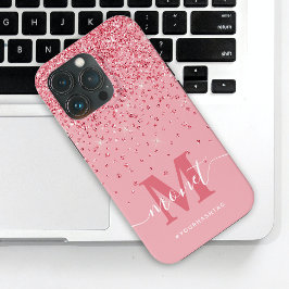 Rosa Glitzer Mit Monogramm Stilvolle Schreibschrif Case-Mate iPhone Hülle