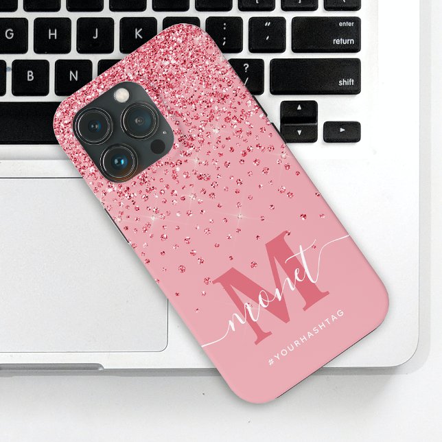 Rosa Glitzer Mit Monogramm Stilvolle Schreibschrif Case-Mate iPhone Hülle (Von Creator hochgeladen)
