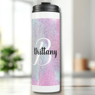 Rosa Glitzer Mit Monogramm Thermosbecher