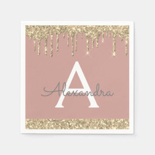 Rosa Glitzer Monogram Birthday Serviette
