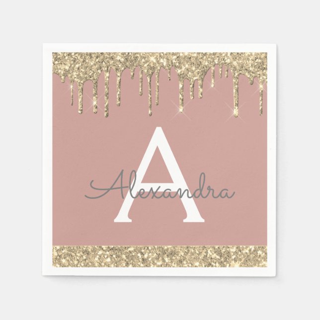 Rosa Glitzer Monogram Birthday Serviette (Vorderseite)