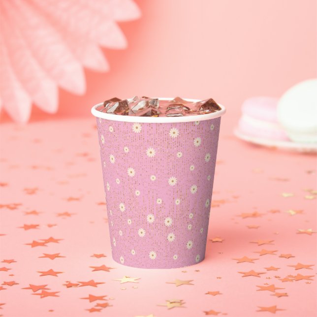 Rosa Glitzer Monogram Daisy Baby Shower Einladung Pappbecher (Insitu)