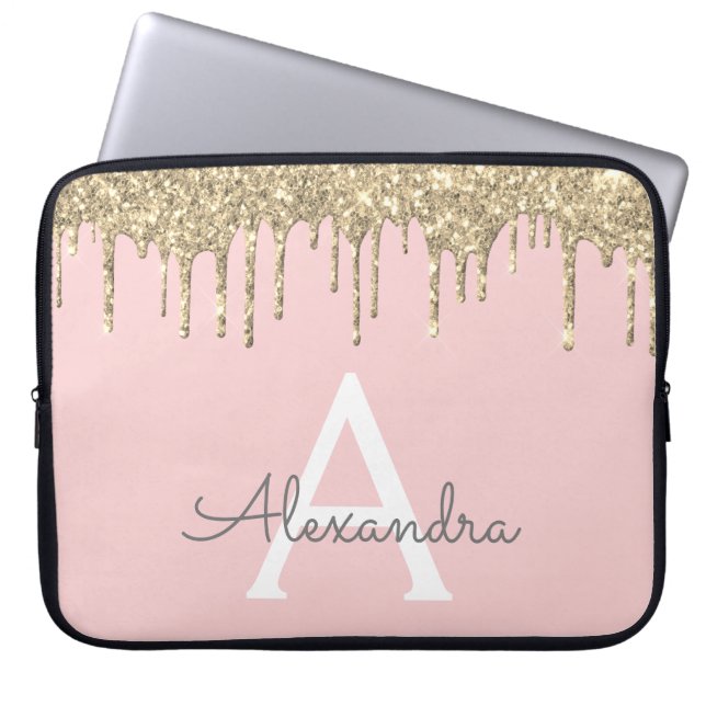 Rosa-Glitzer-Monogramm Laptopschutzhülle (Vorderseite)