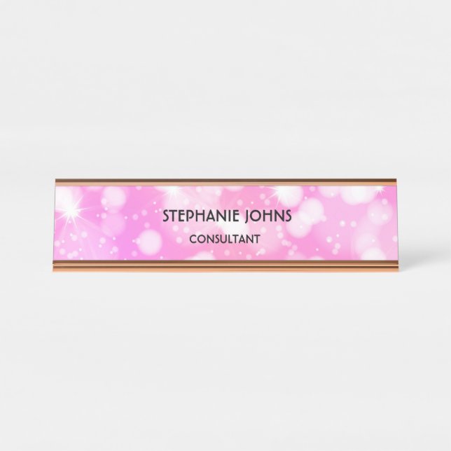 Rosa Glitzer Monogramm Name Modern Rose Gold Schreibtischnamensplakette (Vorderseite )