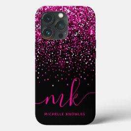 Rosa Glitzer Monogramm und Name Case-Mate iPhone Hülle