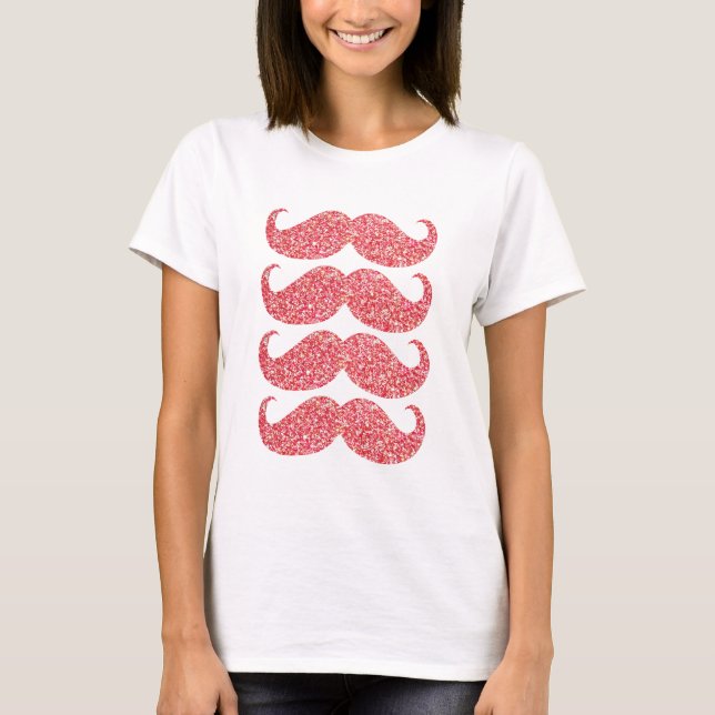 Rosa Glitzer Mustache #2 T-Shirt (Vorderseite)