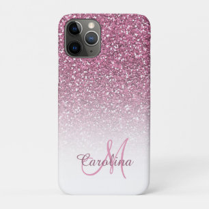 Rosa Glitzer, Name und Monogramm, Mädchen Case-Mate iPhone Hülle