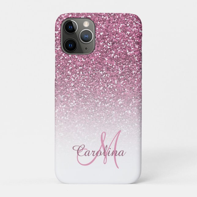 Rosa Glitzer, Name und Monogramm, Mädchen Case-Mate iPhone Hülle (Rückseite)