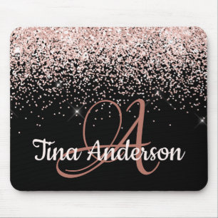 Rosa Glitzer Name und Monogramm Mousepad