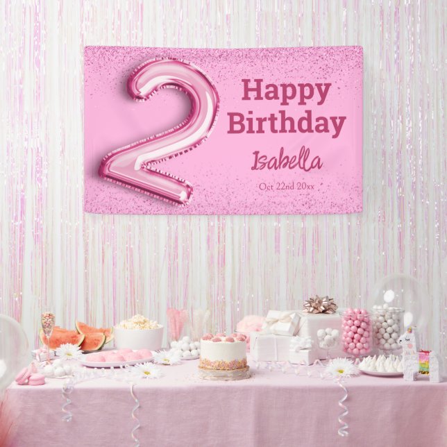 Rosa Glitzer niedlicher Ballon Nr. 2 Mädchen 2. Ge Banner (Party)