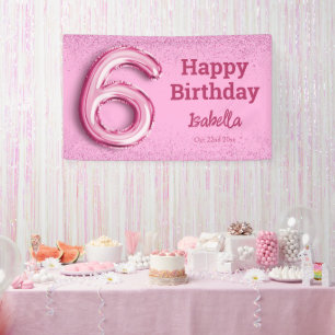 Rosa Glitzer niedlicher Ballon Nr.6 Mädchen 6. Geb Banner