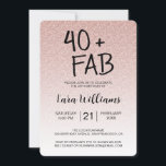 Rosa Glitzer Ombre 40 Fabulous 40. Geburtstag Einladung<br><div class="desc">Dieses moderne 40. Geburtstagsdesign im rötlich-rosa-Glitzer-Stil lädt Sie zum 40. Geburtstag ein und lassen Sie sich bei Ihrem 40. Geburtstagsfest ganz einfach persönlich verwöhnen. Die Wörter 40 und Fab sind Set mit modernen Schriften. Wenn Sie Hilfe oder passende Produkte benötigen, kontaktieren Sie uns bitte über unseren Chat. Wir helfen Ihnen...</div>