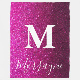Rosa Glitzer Ombre Princess Queen Sparkle Monogram Fleecedecke
