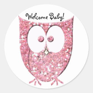 Rosa Glitzer Owl Personalisierte Aufkleber
