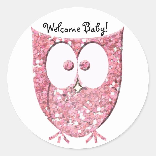 Rosa Glitzer Owl Personalisierte Aufkleber (Vorderseite)