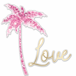 Rosa Glitzer Palm Tree Gold Liebe Aufkleber
