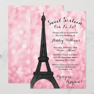 Rosa Glitzer Paris Bokeh beleuchtet Bonbon 16 Einladung