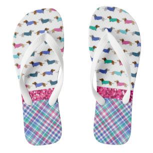 Rosa Glitzer Pastel Dackel Flip Flops