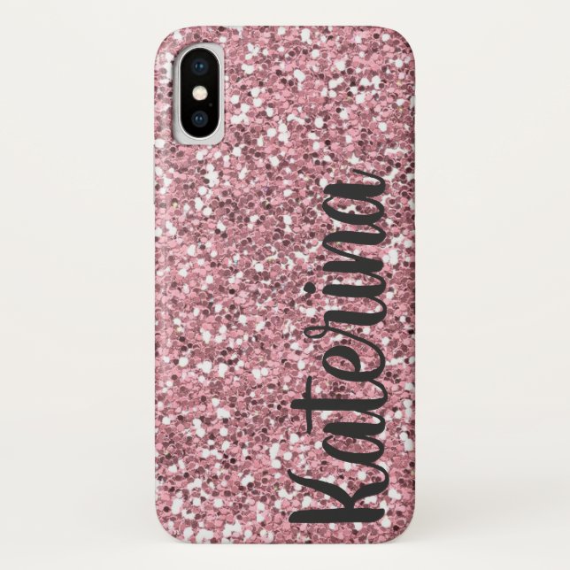 Rosa Glitzer Personalisiert mit Ihrem Namen. Case-Mate iPhone Hülle (Rückseite)