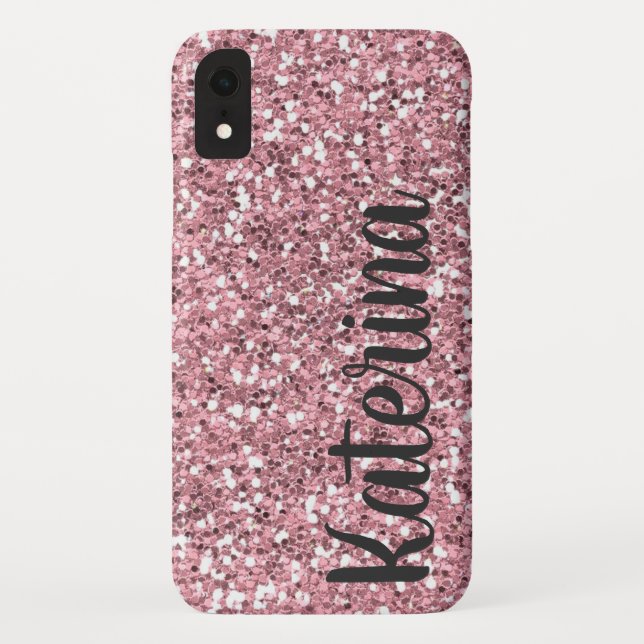 Rosa Glitzer Personalisiert mit Ihrem Namen. Case-Mate iPhone Hülle (Rückseite)